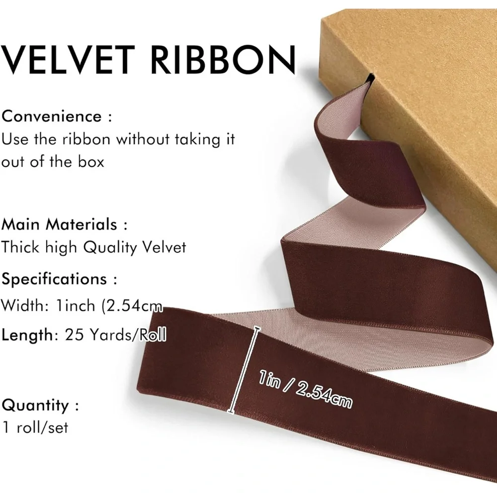 Simisi 1” Brown Velvet Ribbon